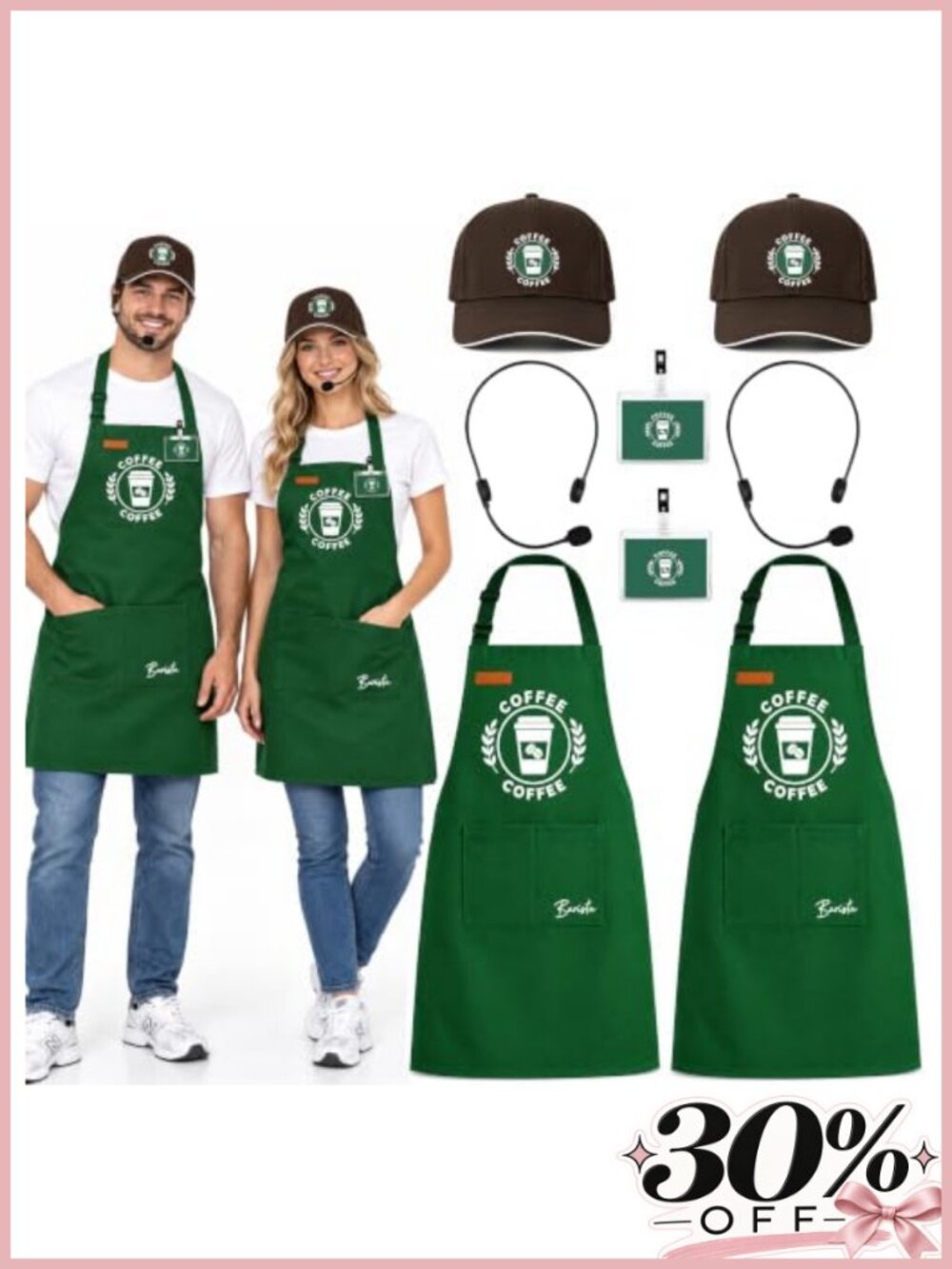 Barista Costume Set Apron Cap Name Tag Waterproof Adult Halloween Duo